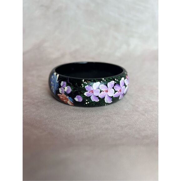 Vintage Floral Painted Bangle 1960s - Picture 1 of 6